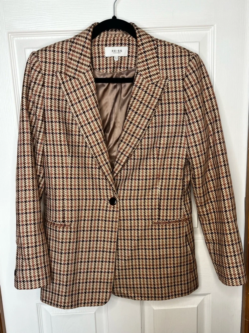 Reiss Italian Fabric Houndstooth Blazer Structured Jacket 8 - Picture 1 of 5